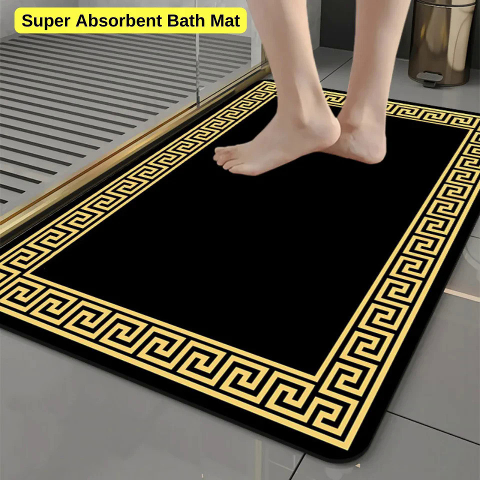 Super ดูดซับห ้ องน ้ ําพรมอาบน ้ ํา Quick-Drying Diatomaceous Earth Mat สีดําสีเหลืองตกแต ่ งหรูหราพรม Anti @