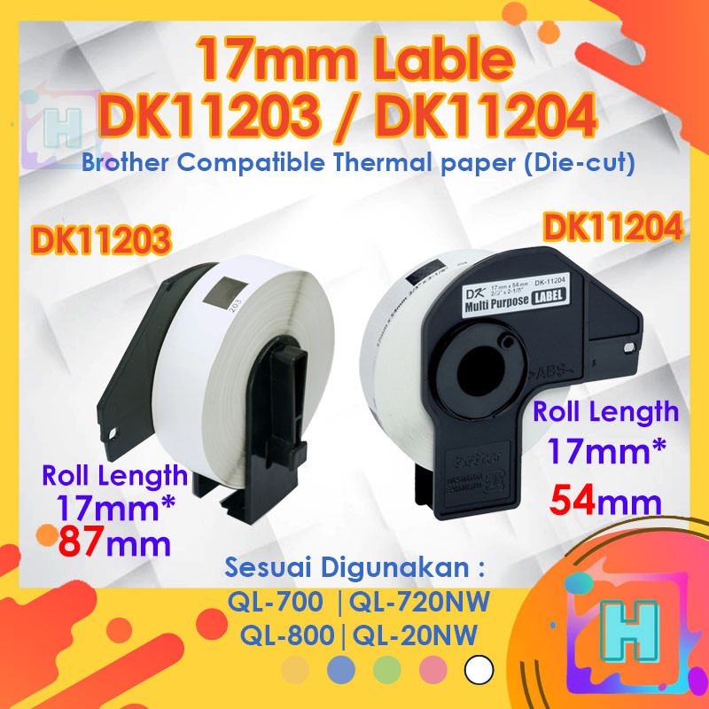 17 มม.dk11204 dk11203 ใช้งานร่วมกับ dk ม้วนเทปป้าย QL800 QL820NWB เทปสติกเกอร์ 11204 11203 แฟ้มโฟลเด