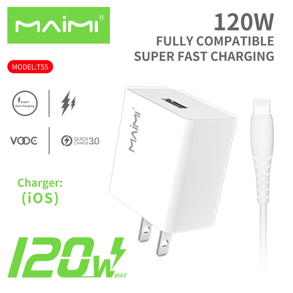 Maimi ชุดชาร์จ (รุ่นT55) หัวพร้อมสาย ชาร์จเร็ว หัวชาร์จUSB 1 พอร์ท ​​​​​​​สินค้ามีการรับประกันคุณภาพ