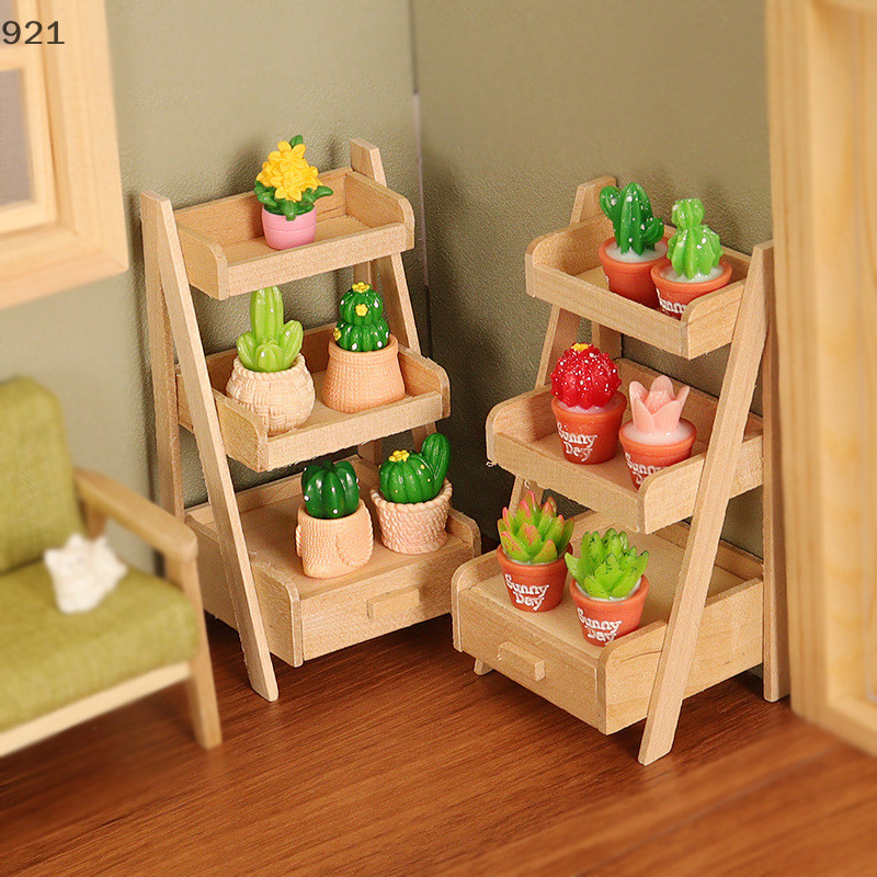 Yueyanaa 1Set Doll House Mini Flower Stand Green Plant Model Doll House Home Scene Decorative สินค ้ าใหม ่