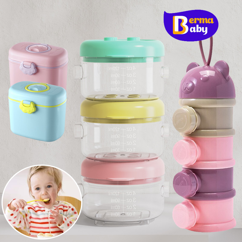 Berma Baby กระปุกเก็บอาหารเด็ก 120ml ที่ใส่นมผงแบบพกพา กล่องนมผงสำหรับทารก กล่องขนม เข้าไมโครเวฟได้