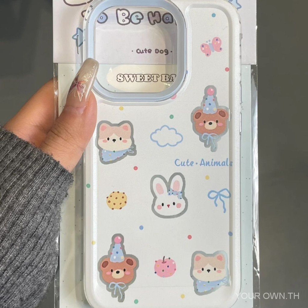 Party iPhone 11/12/13/14/15 โทรศัพท์มือถือป้องกันกรณีเหมาะสําหรับ 13pro Creative Bunny Bear 15plus/14promax เคสโทรศัพท์ 12pro ครึ่งแพ็ค xr/xsmax Shock-proof 7/8plus BJON