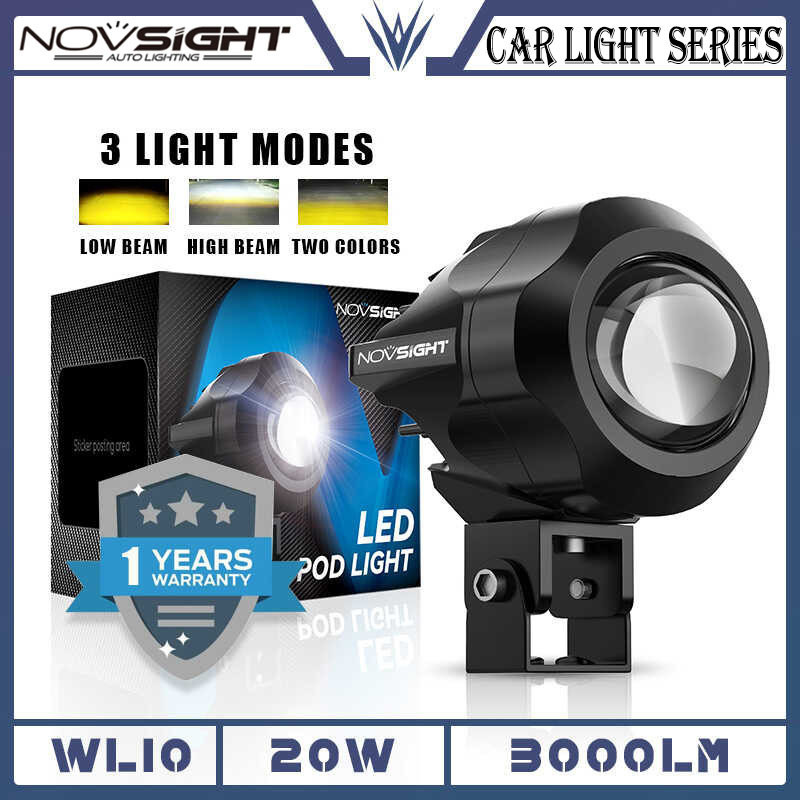1คู่Novsight WL10 ปืนเลเซอร์ สว่างมาก 3ใน1 รถจักรยานยนต์รถมินิไฟขับขี่ 20W 3000LM สีขาวและสีเหลือง ไฟสปอร์ตไลท์มอเตอร์ไซ