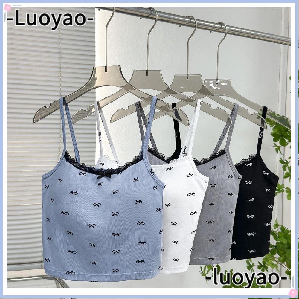 Luoyao ผู้หญิงด้านบน, Slim Fit ถัก Bowknot Camisole, Sensually Innocent สไตล์ INS Hip Hop Niche พร้อมแผ่นเต้านมฤดูร้อนด้านบนผู้หญิงสาว