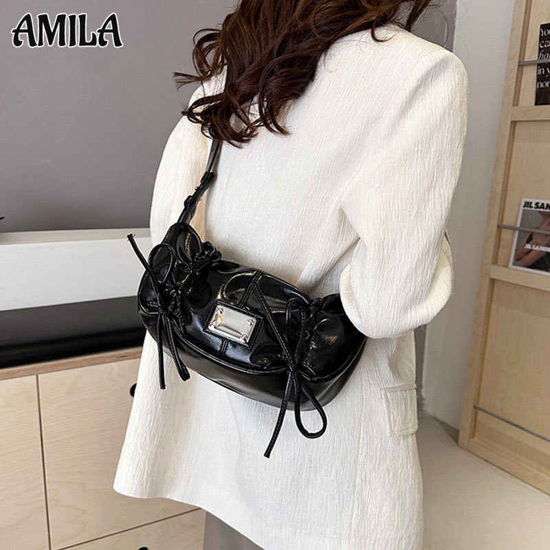 Amila Bow Pleated Niche Underarm Bag Fashion High Sense Dumpling Crossbody Bag