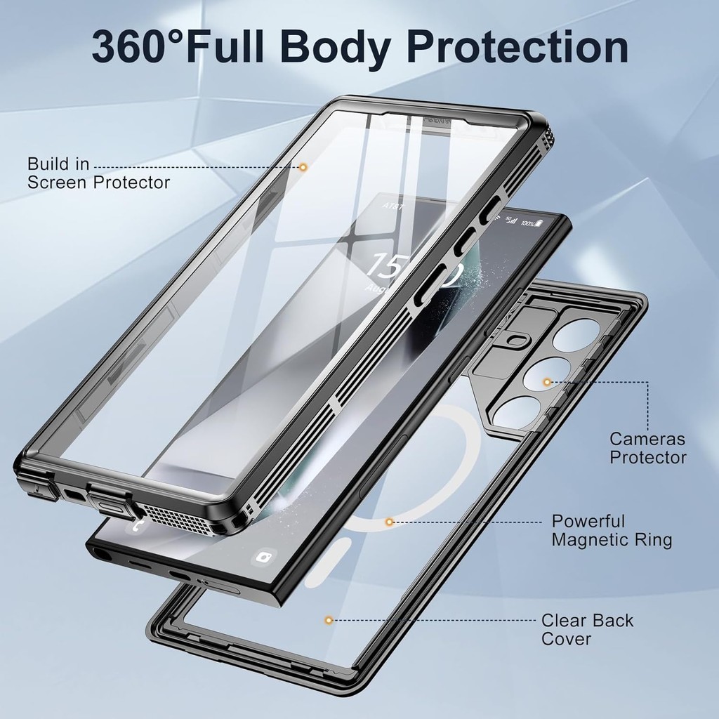 เคสกันน้ำ IP68 สำหรับ Samsung Galaxy S24 S25 Ultra วงแหวนแม่เหล็กสำหรับการชาร์จแบบไร้สาย 360 องศา เคสดำน้ำกันน้ำแบบเต็มตัว - รูปที่ 2