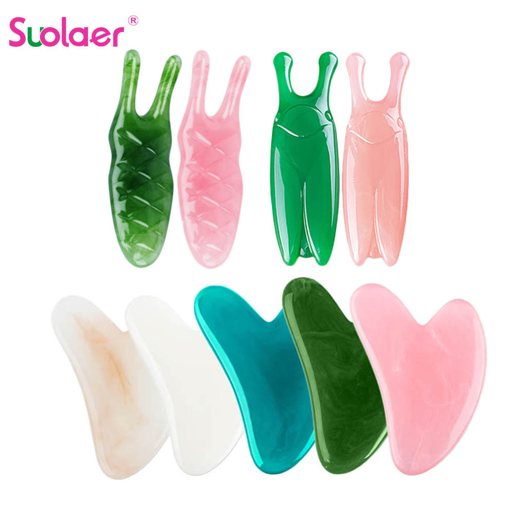 Suolaer GuaSha Scraper Board Massagers ธรรมชาติเรซิ ่ นบํารุงผิวหน ้ าความงามเครื ่ องมือนวดสําหรับใบหน ้ าคอผิว Body