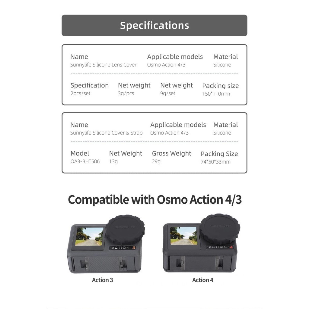 Sunnylife เคสซิลิโคนสําหรับ DJI Action 4/3 เลนส์กรณี Action กล้องป้องกันพร้อมสายคล้องคอสําหรับ DJI Osmo Action 4/3 อุปกรณ์เสริม