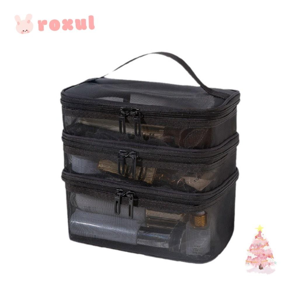 Roxul กระเป๋าเครื่องสําอางสําหรับเดินทาง, ที่เก็บของความจุขนาดใหญ่ Make Up Organizer Bag, ตาข่ายโปร่งใสแบบพกพา 1/2/3 ชั้นแต่งหน้าผู้หญิง