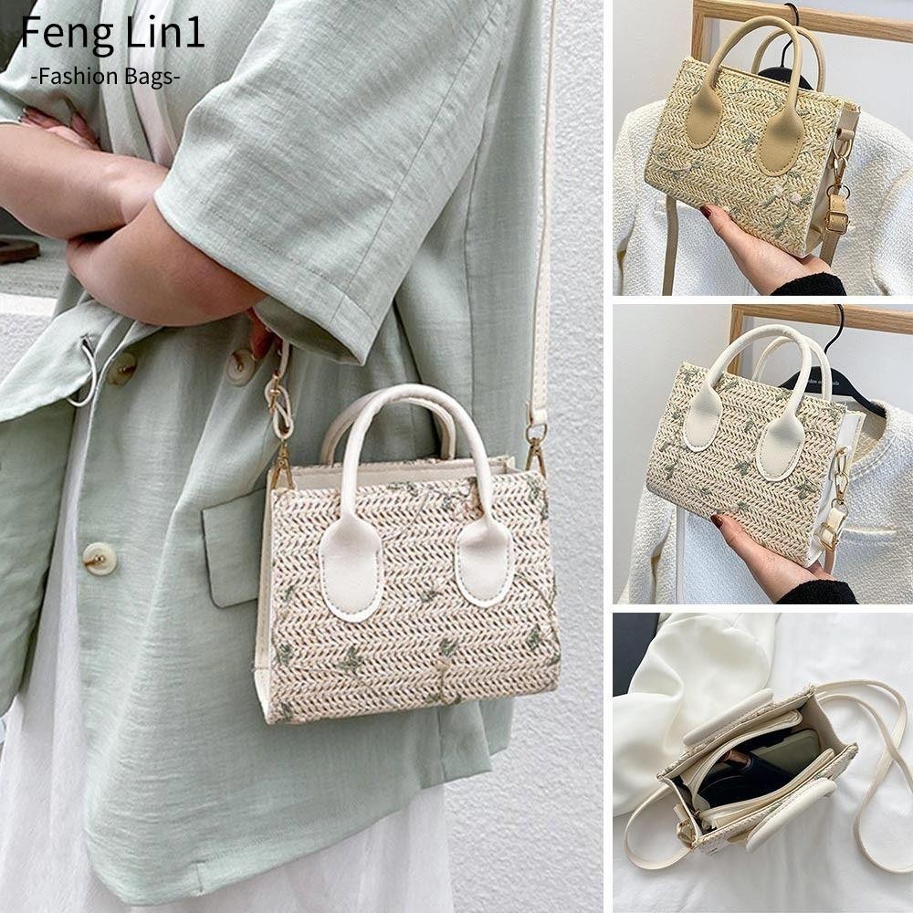 Fengling กระเป ๋ าฟางแฟชั ่ นสีทึบฤดูร ้ อนกระเป ๋ าสะพายข ้ าง