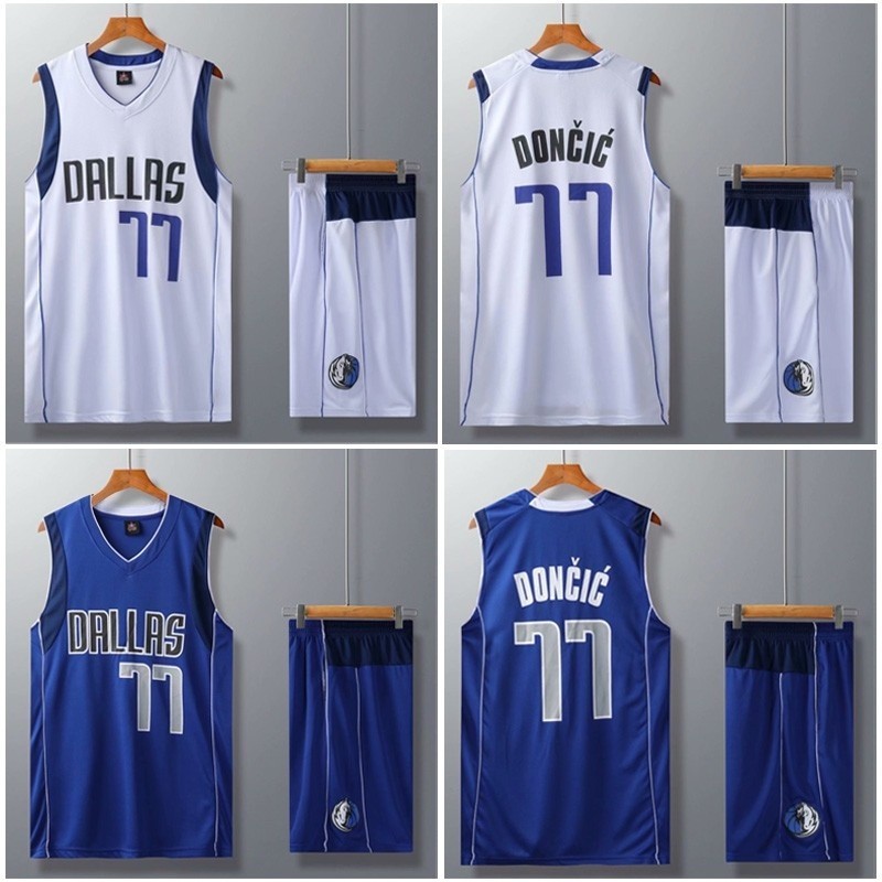 เสื้อ NBA Luka Doncic #77 Dallas Mavericks เสื้อบาสเก็ตบอลเสื้อสเวตเตอร์ถักกางเกงขาสั้น Retatations 