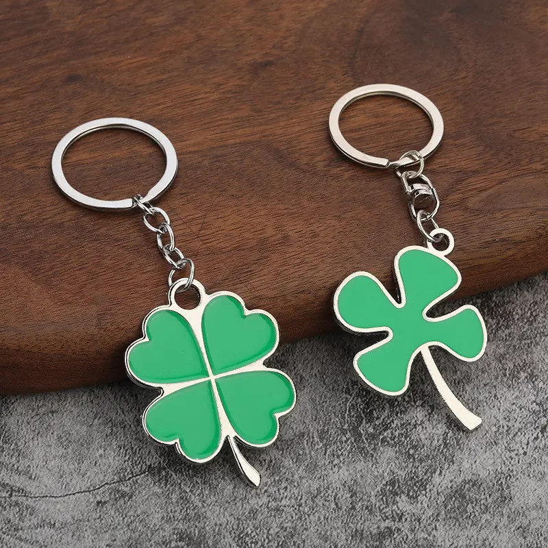 แฟชั ่ นสี ่ Leaf Clover Key Chain สีเขียวแหวนโลหะโชคดี Keychians กระเป ๋ าเครื ่ องประดับ Key อุปกรณ ์ เสริม ราคา ถูกที่สุด ดีลบีเคเค