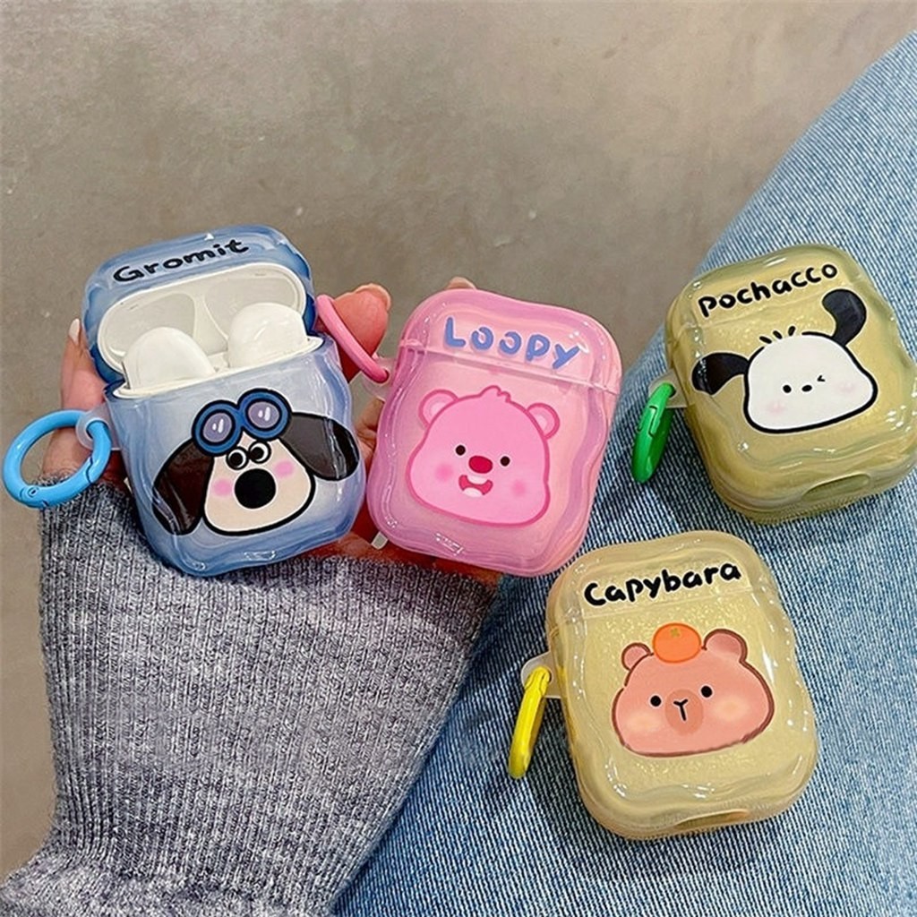 ปลอกสําหรับ Airpods 4 Pro 2 3 1 น่ารักการ์ตูน Capybara Loopy Grommit Pachacco Wave Edge Soft TPU หูฟังกรณี Anti-lost แหวนกันกระแทกหูฟังไร้สายฝาครอบป้องกัน Shell