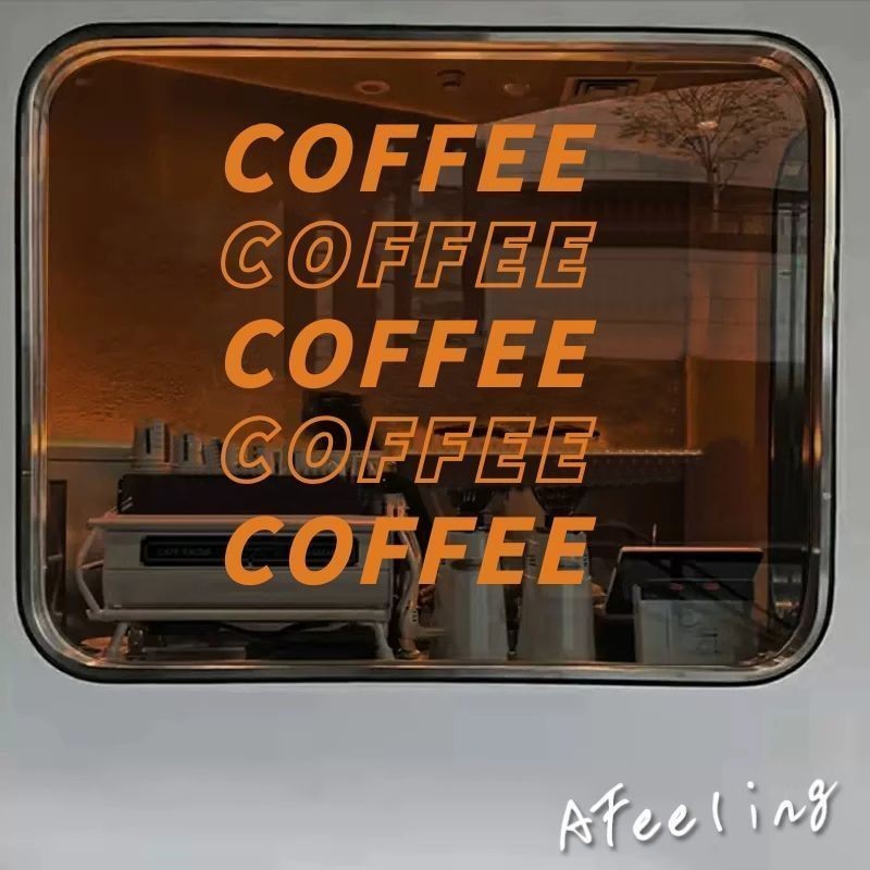 ร้านกาแฟสติกเกอร์ประตูกระจกกาแฟตัวอักษรภาษาอังกฤษสติกเกอร์สติกเกอร์แก้วร้านกาแฟตกแต่งสติกเกอร์หน้าต่างตกแต่งสติ๊กเกอร์ติดผนังพื้นหลังการจัด