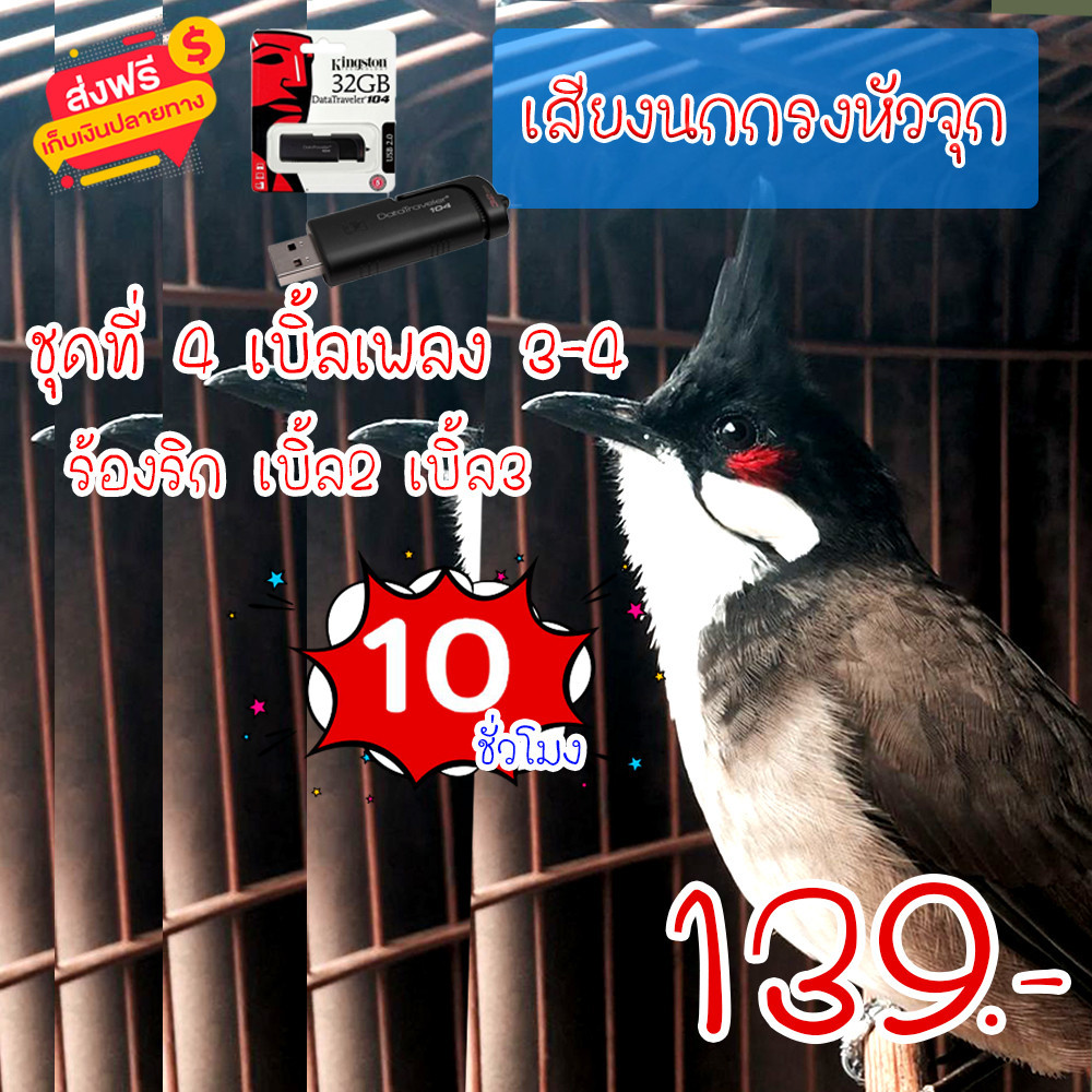 เสียงนกกรงหัวจุก ชุดที่ 4 เสียงนกกรงหัวจุกเบิ้ลเพลง3-4 ร้องริก เบิ้ล2 เบิ้ล3 ความยาว 10 ชม.