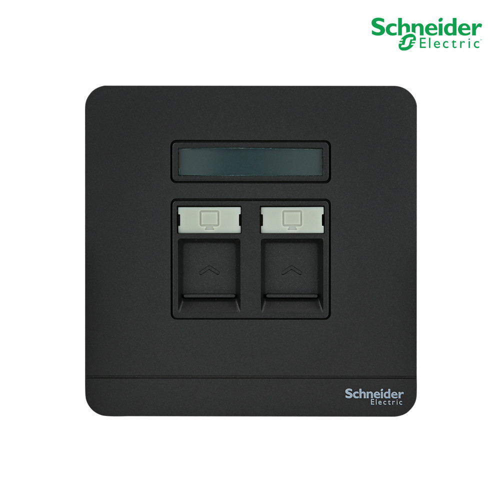 Schneider เต้ารับคอมพิวเตอร์(สายแลน) 2 ช่อง CAT6 RJ45 มีม่านนิรภัย สีดำ | AvatarOn E | E8332RJS6_DG