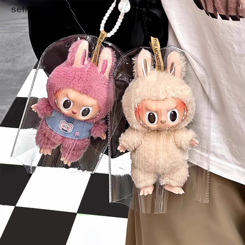 Seth โปร่งใสกล่องตาบอดตุ๊กตาฝุ่นน่ารัก Labubu กล่องเก็บป้องกันเสื้อกันฝนพวงกุญแจกระเป๋าจี้ Vary
