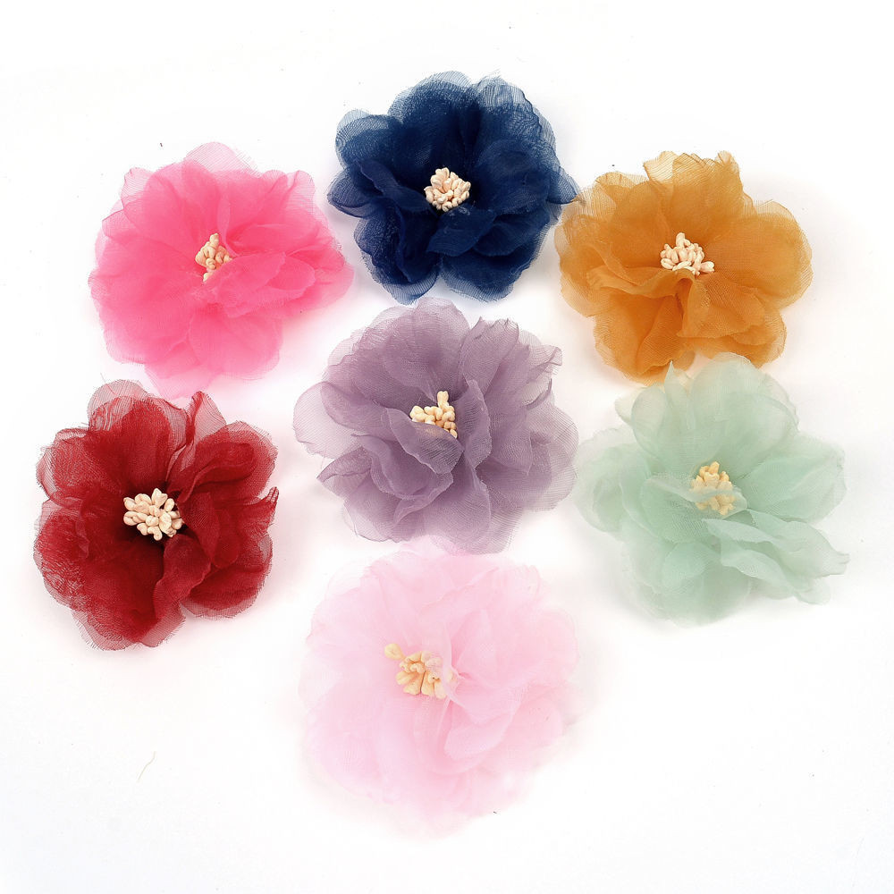 6 ซม.Organza ชีฟองดอกไม ้ ประดิษฐ ์ หัวจําลองดอกไม ้ DIY Handmade อุปกรณ ์ เสริมอารมณ ์ Elegant ดอกไม ้ ผมชุดตกแต ่ ง