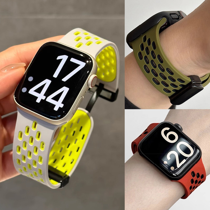 สายซิลิโคนแม่เหล็กเข้ากันได้กับ Smart Watch 3 6 8 9 SE Ultra 2 49 มม. สองสี iWatch Band 42/44/45mm 38/40/41mm