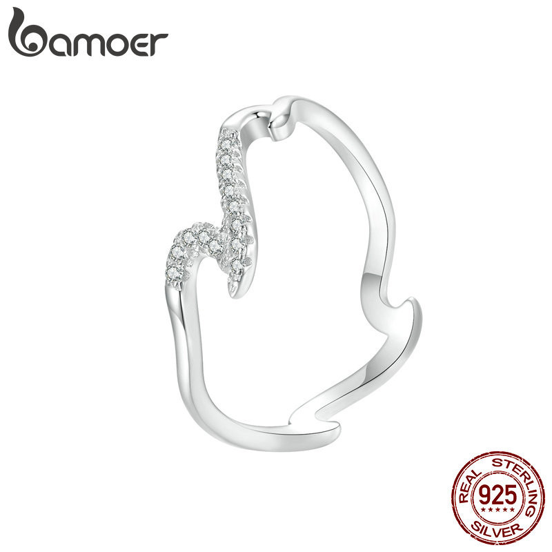 Bamoer 925 Sterling Sliver Ring Wave ของขวัญเครื่องประดับแฟชั่นประณีตสําหรับผู้หญิง