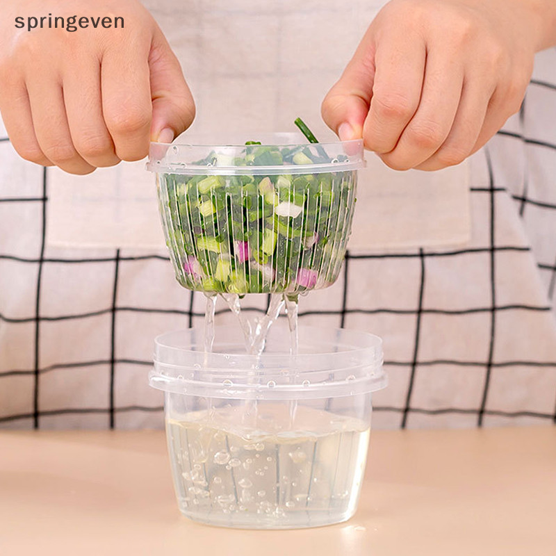 [springeven] ห้องครัวตู้เย็นกล่องเก็บสด-กล่องเก็บผักตะกร้าอาหารท่อระบายน้ําปิดผนึก Crisper Double-layer รอบสต็อกใหม่