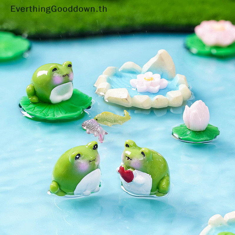 Ever Mini Kissing Frog Figurine Lotus ดอกไม้ Pond Micro ภูมิทัศน์เครื่องประดับตุ๊กตารถภายในบ้านเดสก์ท็อปตกแต่ง TH