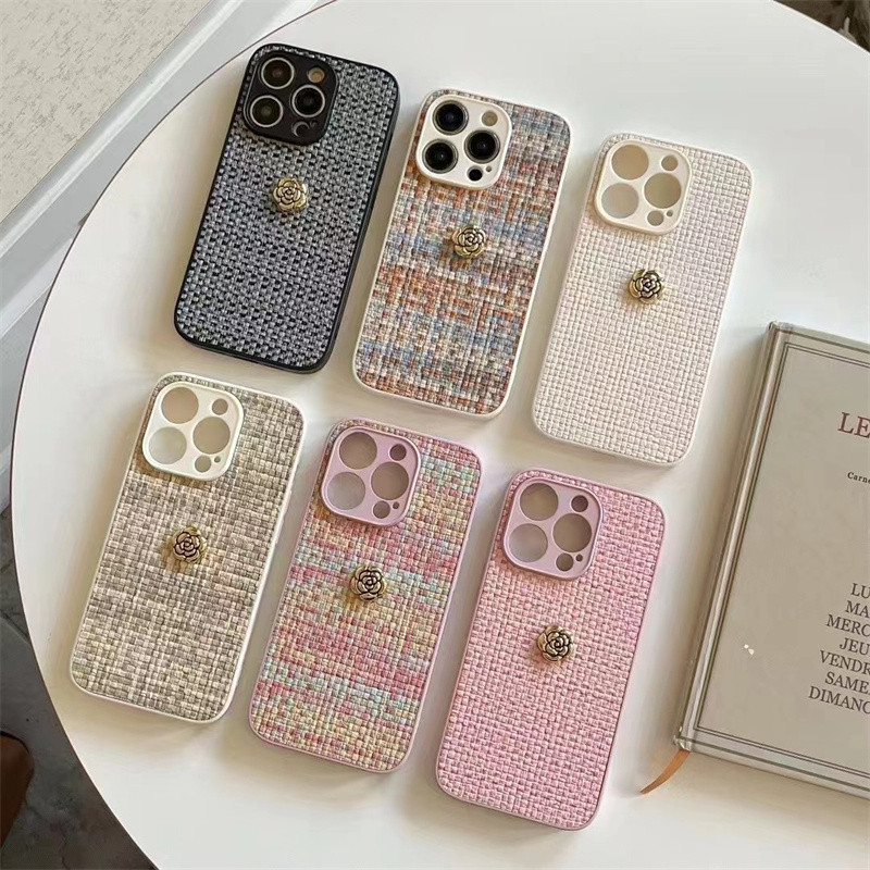 เทรนด์สามมิติ Camellia รูปแบบสานสําหรับ IPhone 15 14 13 12 11 Pro Max 13 12 Pro โทรศัพท์ Quakeproof ฝาครอบป้องกัน