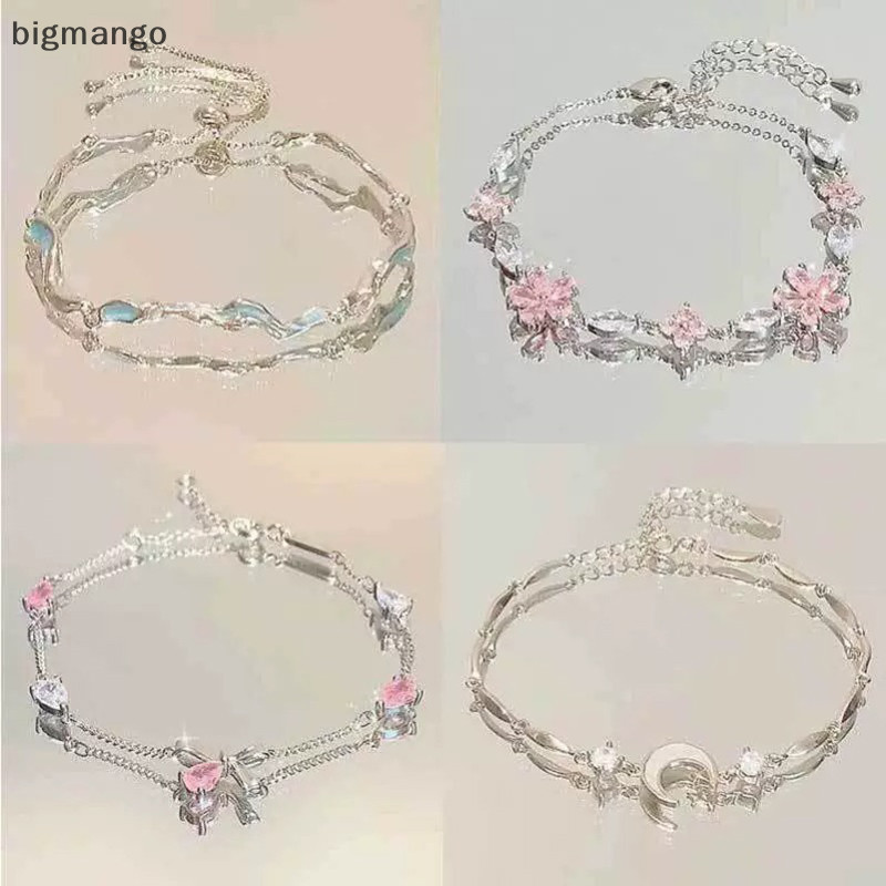 [bigmango] Elegant Temperament Cherry Blossom Bowknot Bracelet For Women Girls Sweet Light Bracelet Jewelry Accessories Gift New Stock