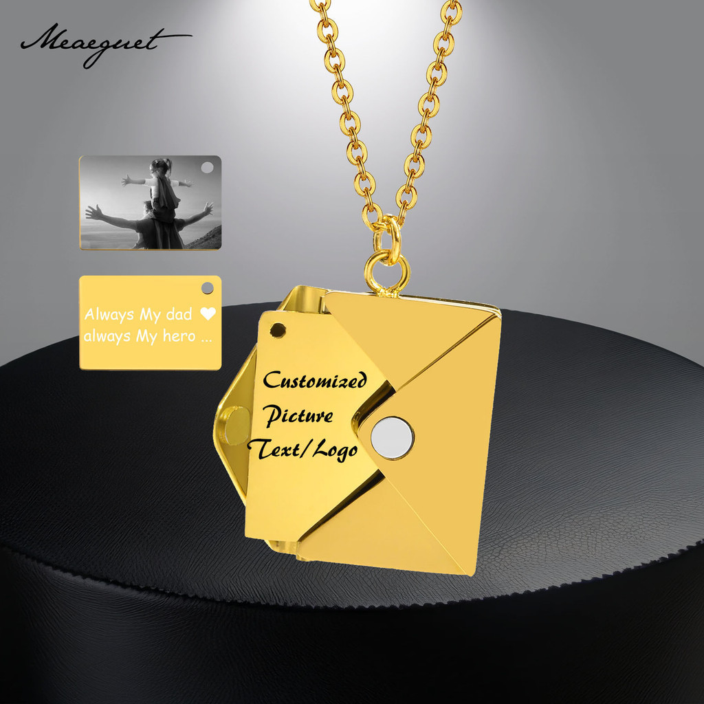 Meaeguet ส่วนบุคคลซองจดหมาย Locket สร้อยคอสําหรับผู้หญิงที่กําหนดเองข้อความจี้รูป BFF คู่
