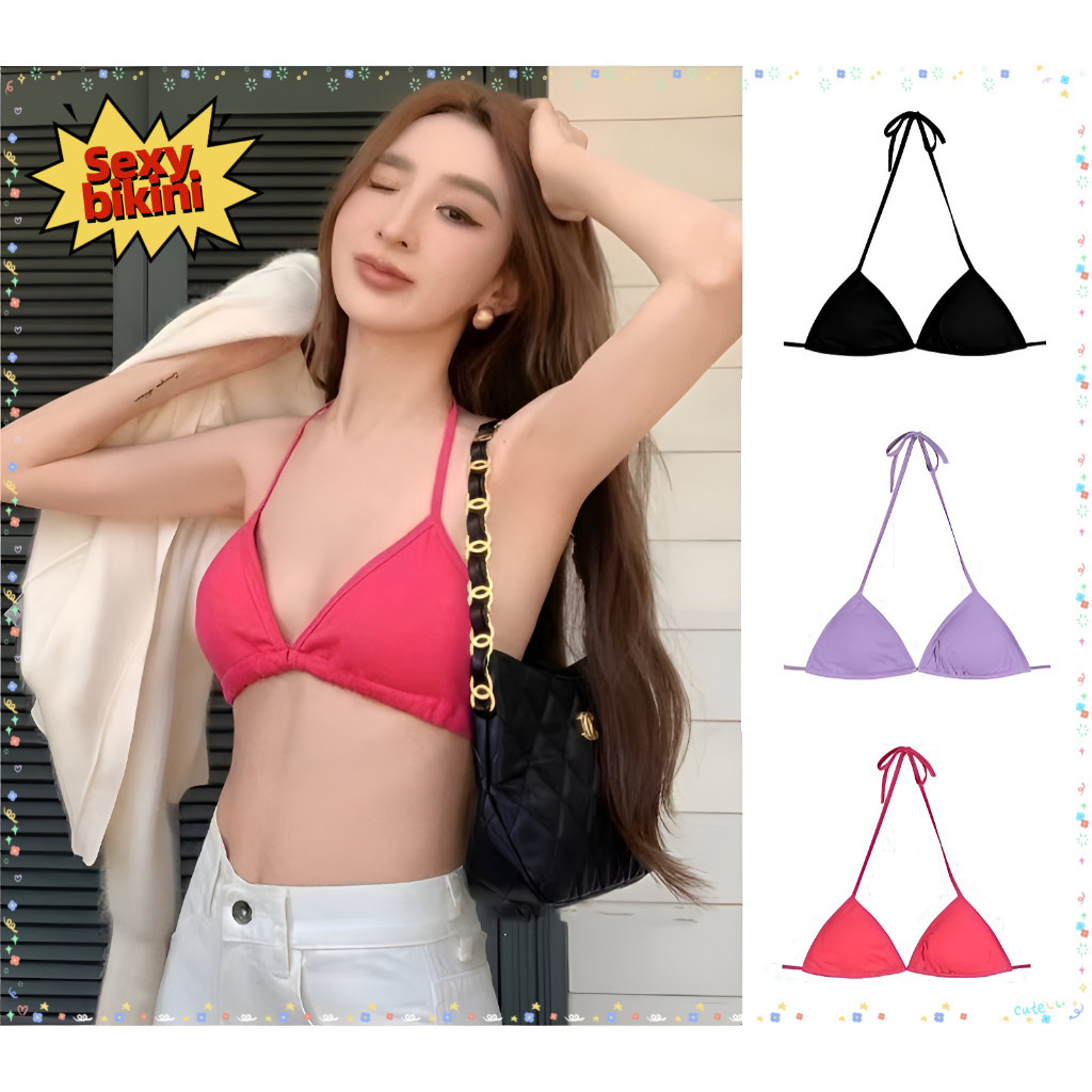 Sexy bikini บิกินี่คล้องคอ บรางานแซ่บ ผ้าคอตตอน เซ็กซี่ เป็นสายผูกคอผูกหลัง สายสะพายไหล่ปรับได้ บุนวมในตัว