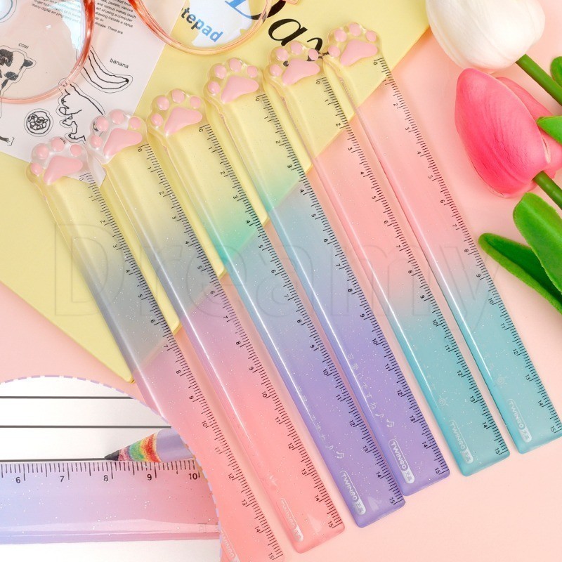 ไม้บรรทัดอุ้งเท้าแมวไล่โทนสี - ไม้บรรทัดพลาสติก 15 ซม. - ไม้บรรทัดวัดการวาดภาพนักเรียน - เครื่องเขียนคณิตศาสตร์ - อุปกรณ์สํานักงานของโรงเรียน - ไม้บรรทัดวั