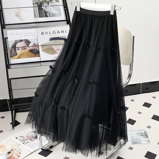 Simple All-Match Bowknot Gauze Skirt Classy Skirt ผู้หญิงความยาวกลางขนาดใหญ่ Hem กระโปรงร่ม