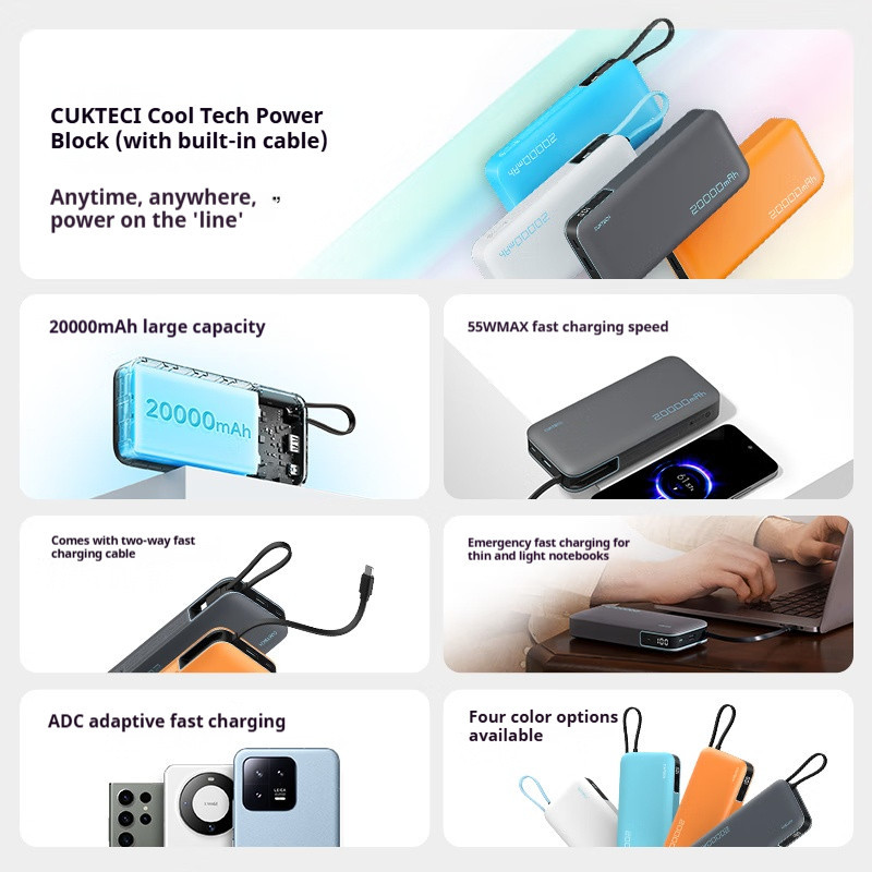 Zmi CUKTECH PB200N Power Bank 20000mAh 55W แบตเตอรี่สํารองจอแสดงผล LED ในตัวสาย PD3.0 QC PPS Fast Charger