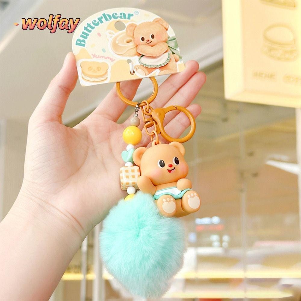 จี้ตุ๊กตา WOLFAY พวงกุญแจหมีเนยของขวัญ PVC เสน่ห์กระเป๋าของเล่นการ์ตูน
