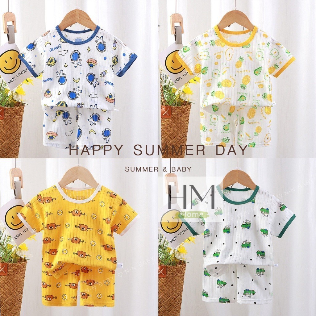 ชุดนอนเด็กผ้าใยไผ่ ชุดนอนเซท 2 ชิ้น เสื้อผ้าเด็ก เสื้อ+กางเกง