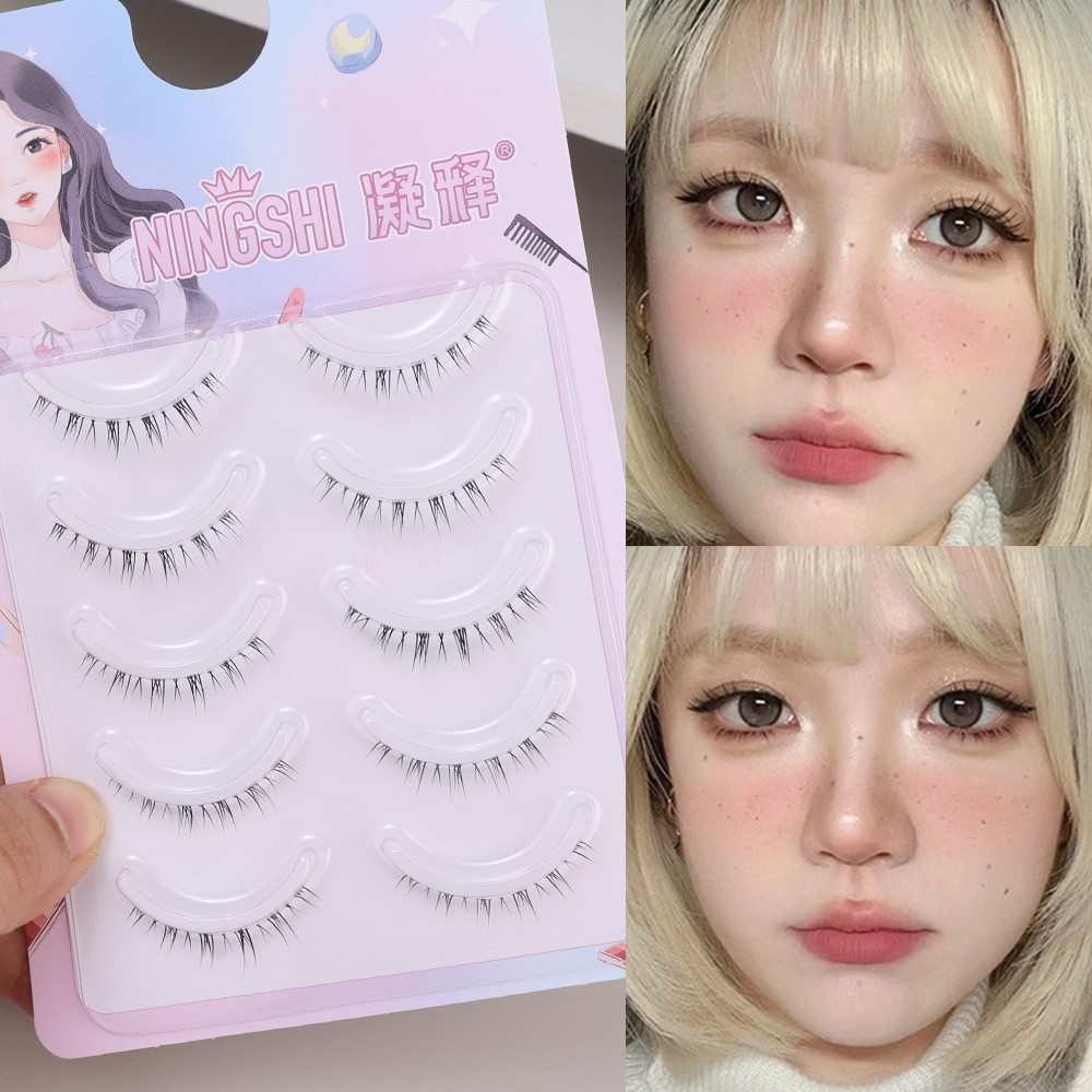 5 คู่/กล่องขนตาล่างธรรมชาติ - ประดิษฐ์ Fiber Eye Lashes แต่งหน้า - Under Eye Lashes Extension - Handmade Manga False - Wispy Cross Eyelashes
