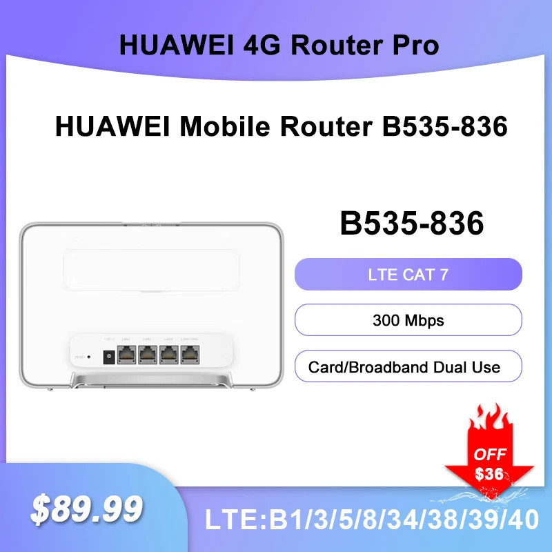 New HUAWEI B535-836 Router 4G CPE Router Cat 7 300Mbps Routers WiFi Hotspot Router with Sim Card Slo