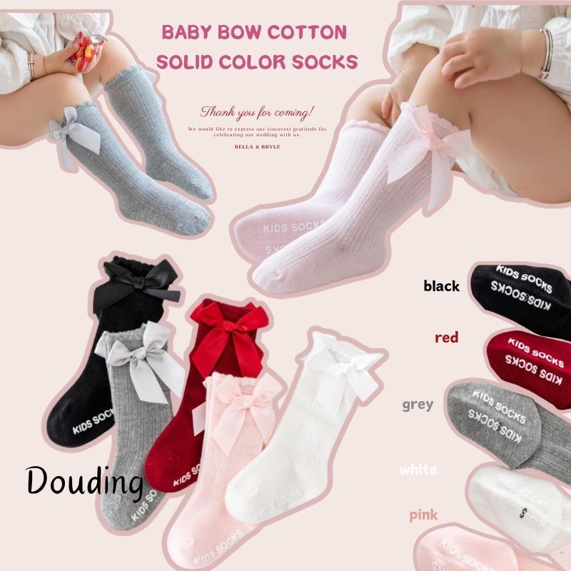 0-3 year old girl bow solid color socks baby cotton princess socks