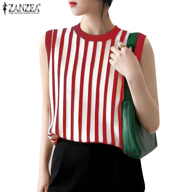 Zanzea เสื้อกล้ามลําลองพิมพ์ลายคอกลมแขนกุดสไตล์เกาหลีสําหรับผู้หญิง