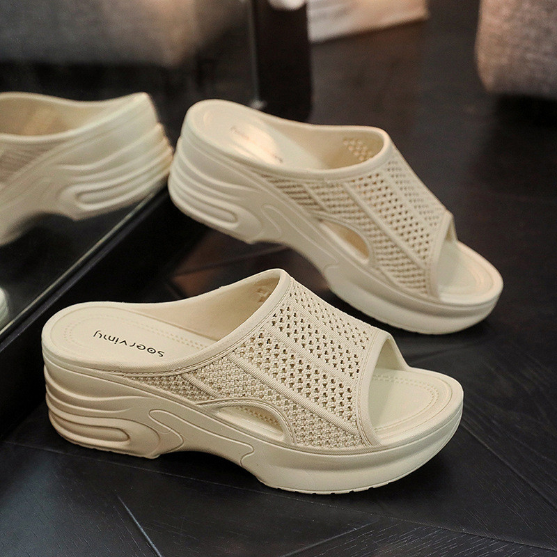 แฟชั่นwedge Heel Hollowสุภาพสตรีรองเท้าแตะ,สวมใส่ด้านนอกวันหยุดพักผ่อนชายหาดหนาSoled Anti-Slip Sand