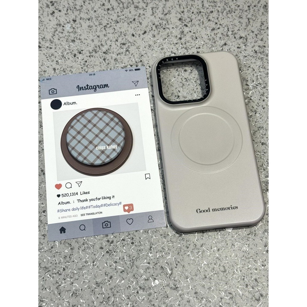 หรูหราสีเทาลายสก๊อตวงเล็บแม่เหล็กเคสโทรศัพท์ ไอโฟน16 15 14 13 มือโปร สูงสุด กันกระแทกกล้องป้องกัน หยด-การพิสูจน์ ฮาร์ดปกหลัง