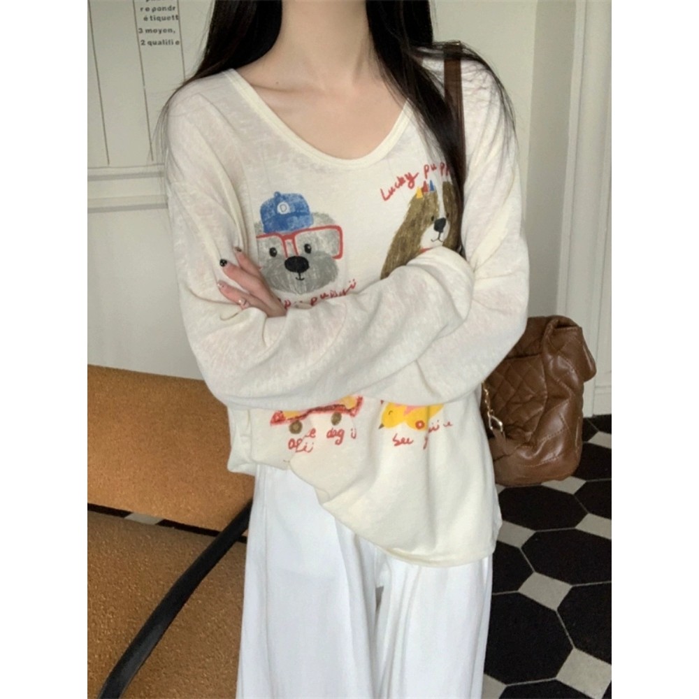 ฤดูใบไม้ผลิและฤดูร้อนบางสนุกพิมพ์เสื้อยืดป้องกันแสงแดดแขนยาว