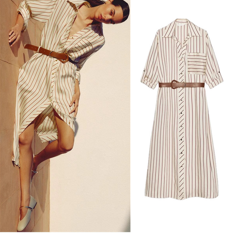 Zara Matching Belt Pocket Trimed เดรสลายทาง 5029068