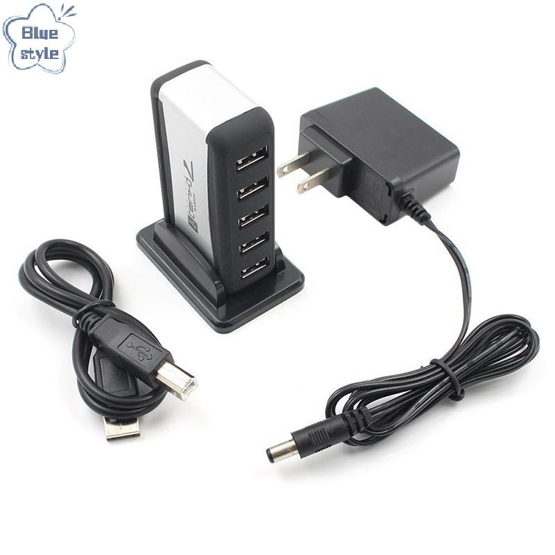 Bluestyle USB 7-Port HUB ขับเคลื่อนด้วยสายเคเบิลอะแดปเตอร์ AC ปลั๊ก EU/US ความเร็วสูงสําหรับแล็ปท็อป