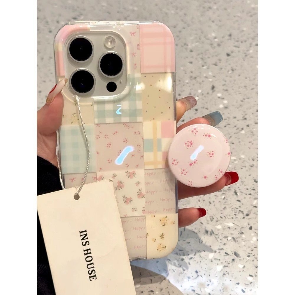เคสโทรศัพท์สำหรับ iPhone 7 8 x XS XR xsmax 11 12 13 14 15 16 Pro Max PLUS ลายสก๊อตอ่อนโยนเย็บลายดอกไม้เคสนิ่มเคสกันกระแทกกันกระแทกเคส xzbh