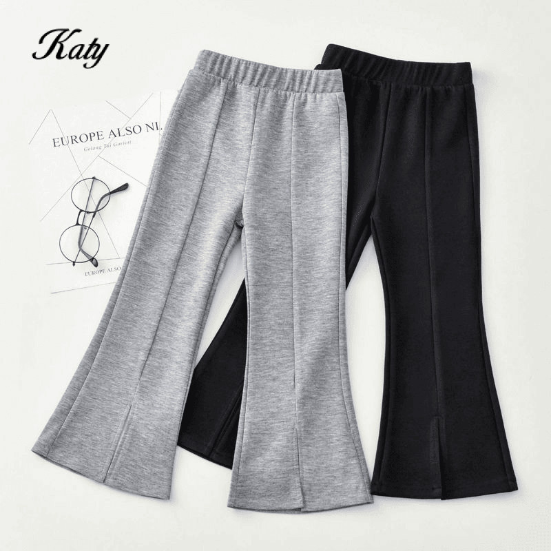 ชุดกางเกงใหม่สำหรับเด็กผู้หญิงฤดูใบไม้ผลิและฤดูใบไม้ร่วงสำหรับใส่กลางแจ้ง, กางเกงขายาวขาบานน่ารักสำหรับเด็ก, กางเกงขากระดิ่งทันสมัยสำหรับเด็กโต