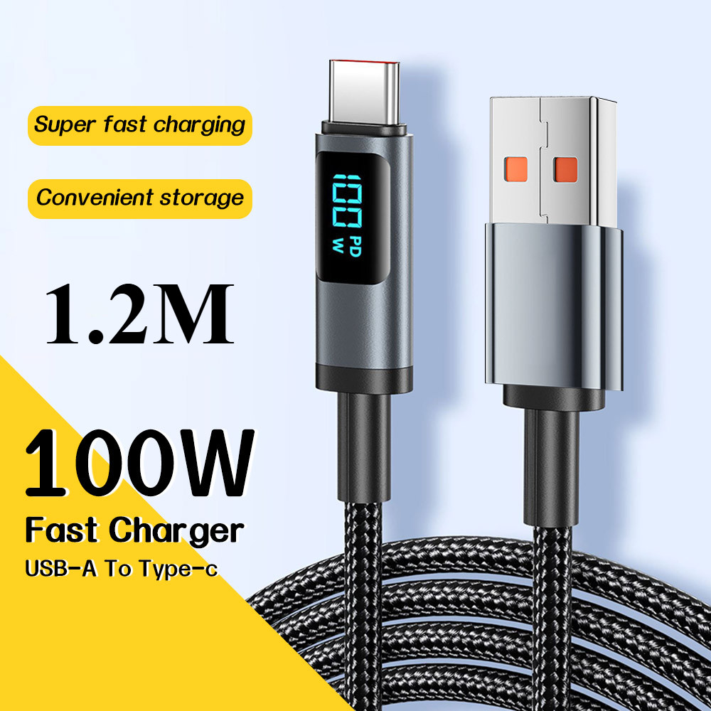100W 5A ดิจิตอลจอแสดงผลข้อมูลสายไฟ PD Fast ชาร์จ USB/TYPC C ถึง TYPE C สายสำหรับ iPhone 16สายชาร์จ s