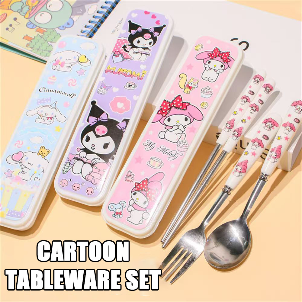 Sanrio ชุดอาหารสแตนเลสช้อนส้อมน่ารักสะดวกการ์ตูนเด็กสำหรับนักเรียน - รูปที่ 2
