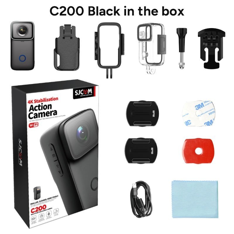 Sjcam C200/C200PRO 4K กล้องแอคชั่น WiFi ขนาดเล็ก พร้อมหน้าจอ IPS 1.28 นิ้ว ยาว 5 เมตร [iHaT143a]