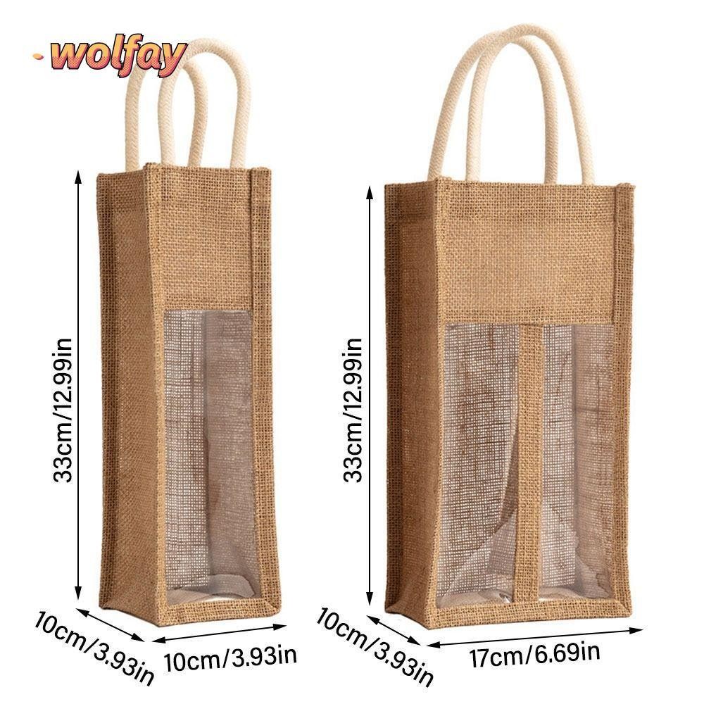Wolfay ถุงผ้ากระสอบ ใส่ขวดไวน์ นํากลับมาใช้ใหม่ได้ พร้อมหน้าต่าง และที่จับ ถุงหิ้วไวน์ อัพเกรด ทนทาน ซักได้ สําหรับงานแต่งงาน งานเลี้ยงวันเกิด ไวน์ กล่องของขวัญ
